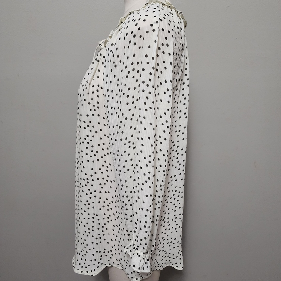 Chaps white polka dot ruffle semi sheer chiffon blouse size large - Picture 4 of 8